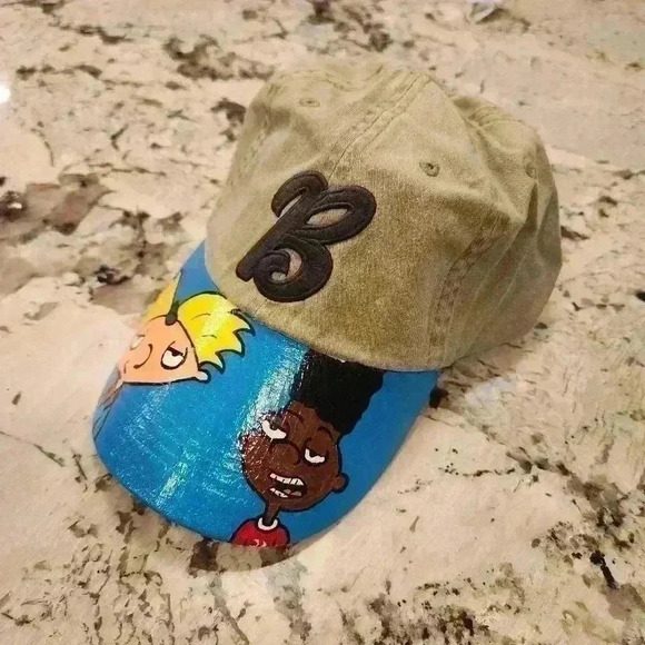 Custom Painted Nickelodeon Arnold Anvil Unstructured Ball Baseball Cap - Picture 2 of 8